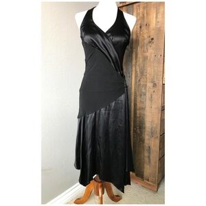 Bebe Black Racerback V-neck Silk Dress